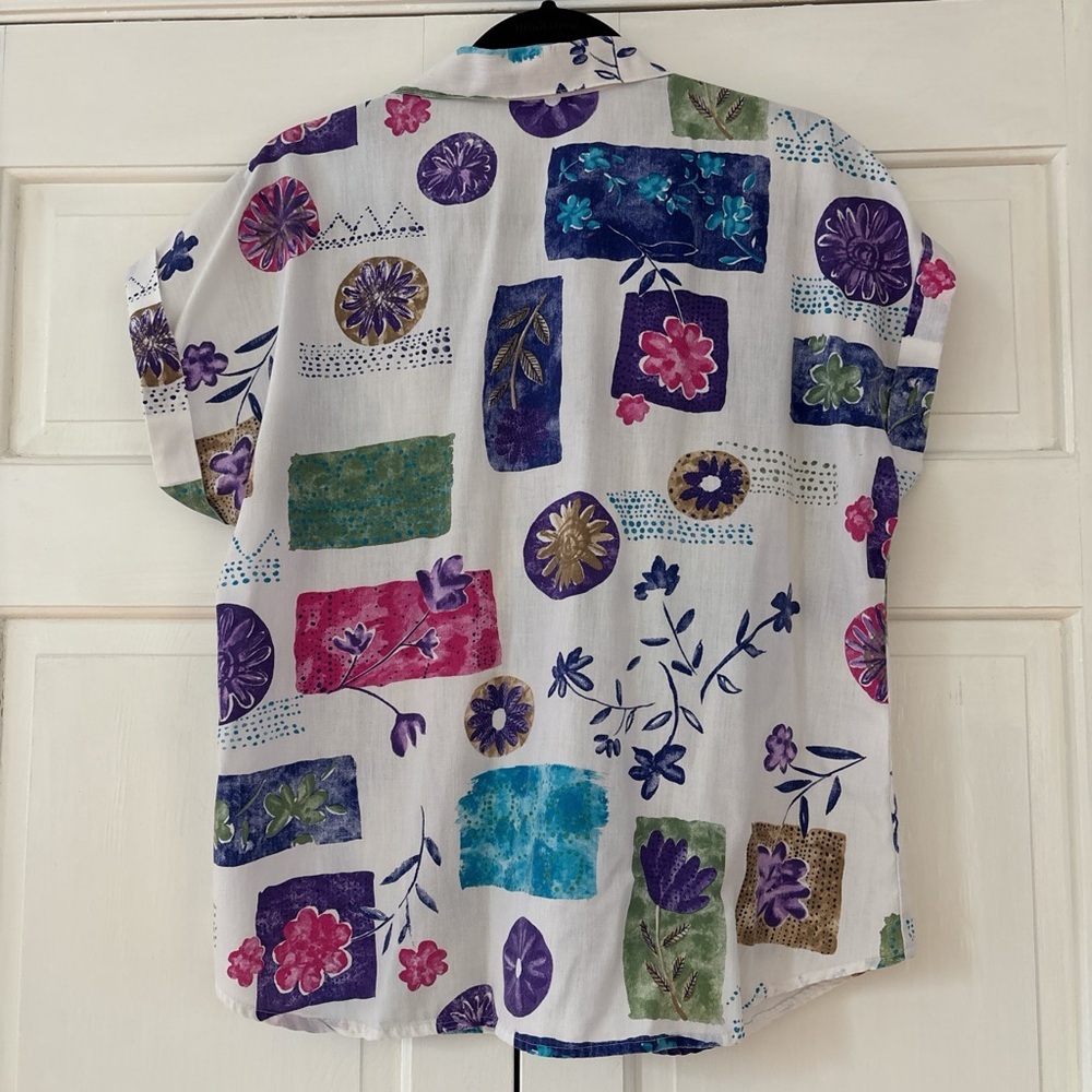 Vintage Act III Made in USA Button Up Cuffed Floral Seashell Shirt Size XL 16 - Picture 7 of 9